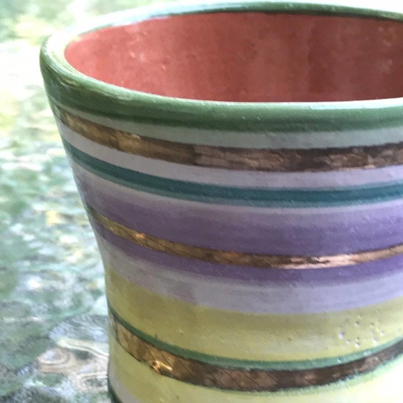 Pottery Vase in Lavender Green Yellow & Metallic Gold Stripes/Pen-Pencil Holder - Picture 7 of 12